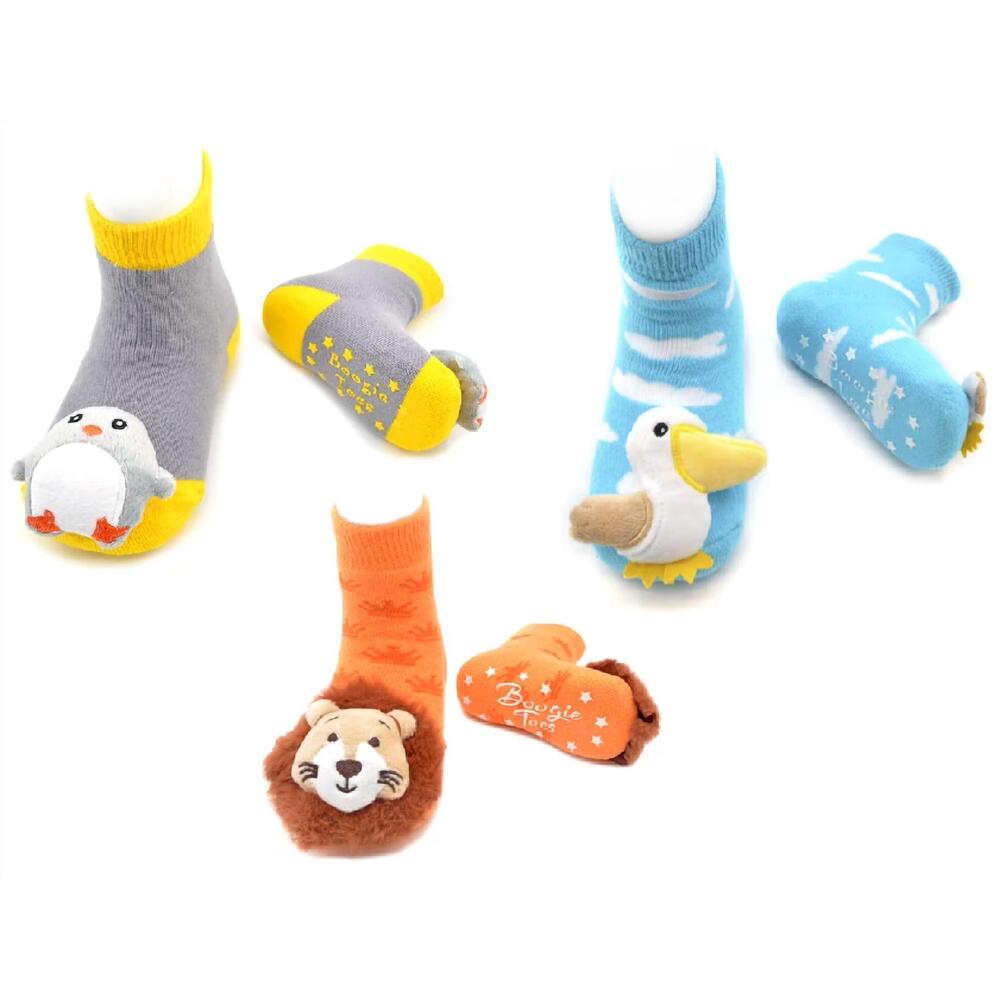 NEW LIVENTI INC. kids boogie toe rattle socks - set of 3 in baby lion, penguin,